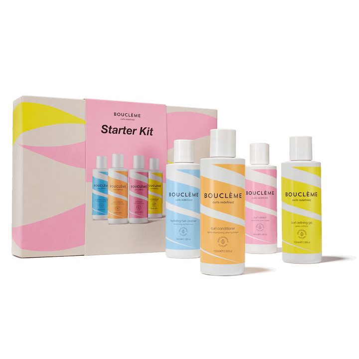 Kit de démarrage - L'introduction parfaite à une routine complète de soin des boucles, comprenant quatre éléments essentiels conçus pour nettoyer, hydrater et définir vos boucles. 